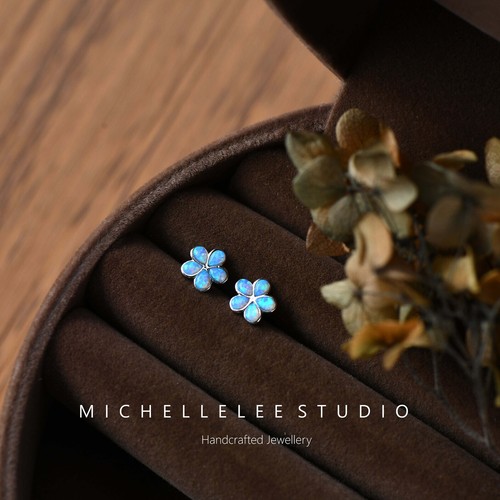Small opal flower sterling - small,