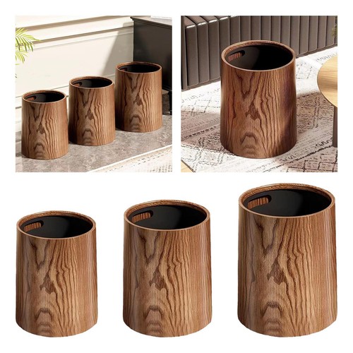 Wood grain trash can - wood,