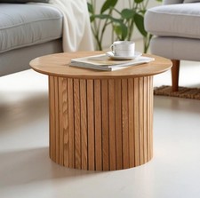 Oak Finish Round Coffee Table – Stylish Panelled Design for Living Room