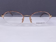 Yves Sain Laurent Eyeglasses Frames Women Oval Gold Brown Half-Rim 4131