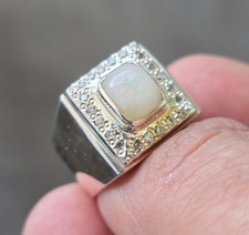 Natural Australian Fire White Opal Ring, Sterling Silver Ring AAA Quality Opal