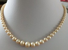 Vintage Lotus Single Graduated Pearl Necklace Signed