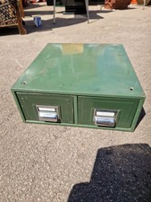 Vintage Industrial Dark Green Metal Filing Cabinet Double Drawers 