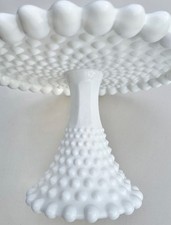RARE/UNIQUE! Vintage Duncan & Miller Milk Glass Hobnail Cake Stand C. 1950 MINT!