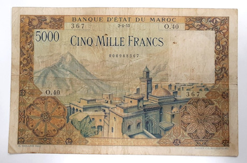 1953 issue morocco 5000 - morocco, francs