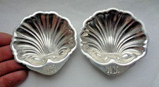 PAIR ELEGANT ANTIQUE SOLID SILVER SCALLOP / SHELL BUTTER DISHES
