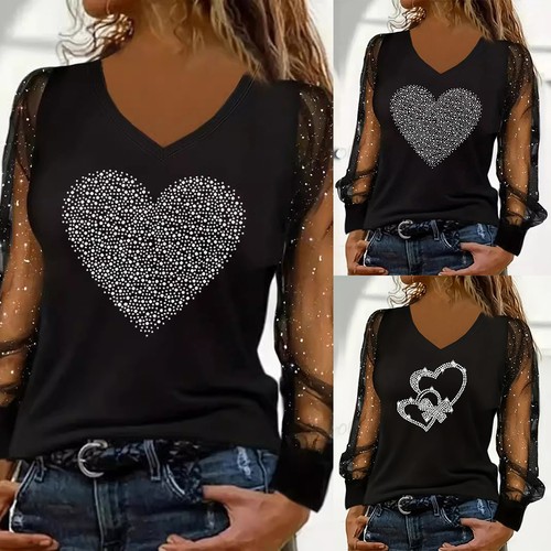 Women heart print neck - women, tunic