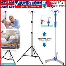 Portable IV Pole Drip Bag Stand Intravenous Foldable Pole Stand Silver/Black UK