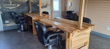 Salon/barber equipment inc chairs, used barber stations solid oak, custom made