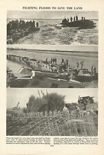 FIGHTING FLOODS TO SAVE LAND SAND BAGS RIVER c 1950  ILLUSTRATION PRINT 
