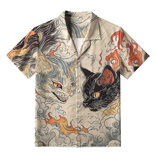 Men cat graphic hawaiian - cat,