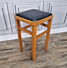 Retro Vintage Mid Century Wooden Stool – Black Vinyl Seat – Utility Kitchen Bar