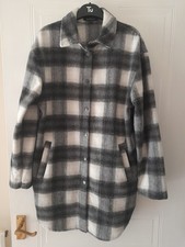 Ladies Peacocks Grey Fleece Checked Long Jacket Size 12.