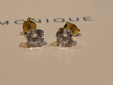 QVC  Yellow Gold 925 Sterling Silver Diamonique Stud Earrings