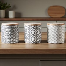 Set of 3 Tea Sugar and Coffee Storage Canister Jars