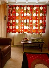 Vintage 1970s Orange Pop Art Curtains Atomic Space Age Design Lined Ex