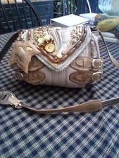 Bracher Emden bronze, gray, caramel bead Encrusted many leathers Shoulder bag