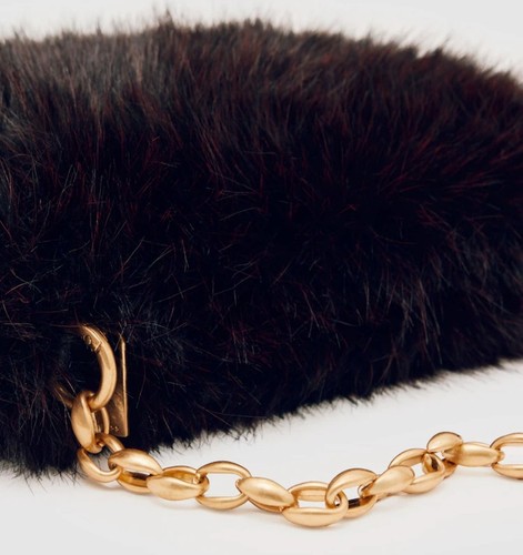 Black faux fur muff bag - black,