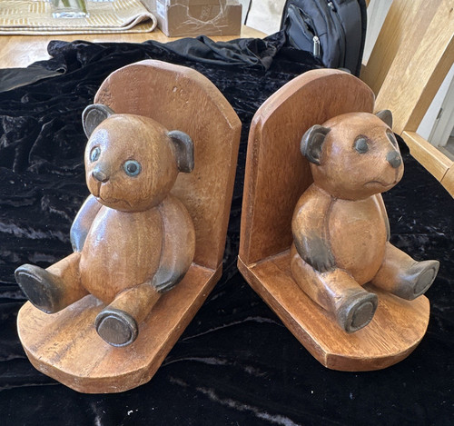 Wooden teddy bear bookends - teddy,