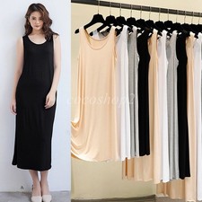 Ladies Stretch Long Full Slip Chemise Sleepwear Strappy Long Midi Dress Chimise