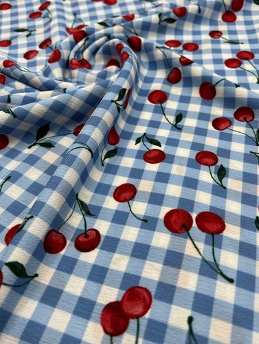 Blue cherry gingham - cherry, check