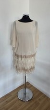 Coast beige feather dress size 12 drop waist gold metallic Christmas party READ