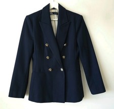Zara Classic Navy Blue Textured Double Breasted Blazer Jacket Size M Medium 10 