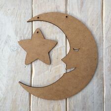 5 pack 3mm MDF  Moon & Star Shape Plaque, Blank laser cut wooden shape. PMS5