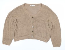 Zara Women’s Beige Cardigan S V-Neck Knit Long Sleeve Pockets