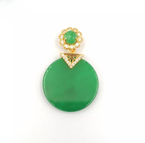 Nature jade round pendant - cz,