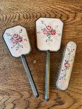 Lovely Embroidered Vintage 3 Piece Vanity Dressing Table Set