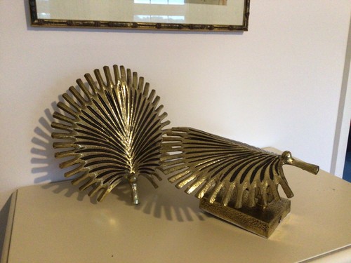 Pair gold leaf wall lights - gold,