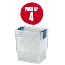 Essentials Storage Boxes Small 15Ltr Transparent Stackable Compact 4 Pack
