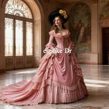 Vintage Victorian Pink Prom Dresses Full Sleeves Lace Appliques Evening Gowns
