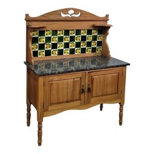 Victorian marble top washstand - Antique satinwood tile back millinery cupboard
