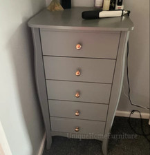 Tall French Cabinet Shabby Chic Grey Chest Drawer Vintage Tallboy Storage Unit