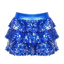 Girl's Kids Sequins Skirted Shorts Sparkly Ruffle Layers Skirt Hip Hop Dance UK
