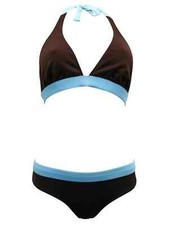 Woman's Colour Block Brown/Aqua Triangle Bikini Set-Size 10 **Free Delivery**