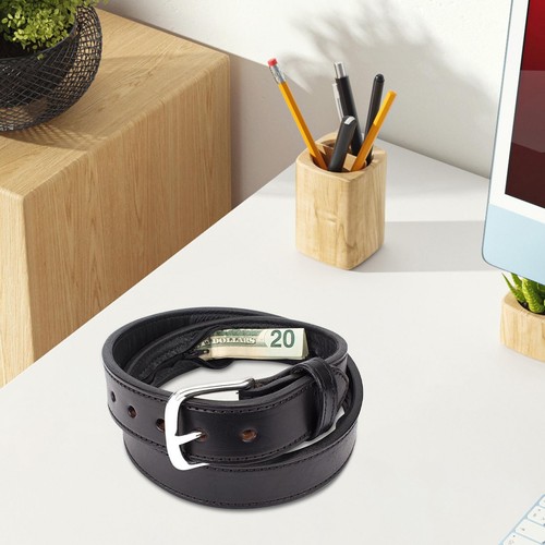 Leather black money belt - black, /