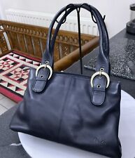 Vintage Gigi Leather Navy Blue Small Grab Bag Handbag Gold Trim Double Handles