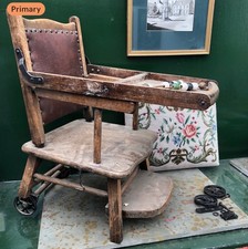 Antique Childs High Chair original fixing wheels play beads table