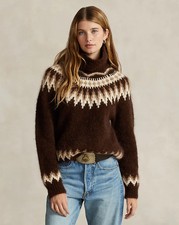 Ralph Lauren Brown Fair Isle Wool Blend Rollneck Jumper Sweater M