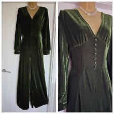 Vintage 1930s 1970s Inspired Forest Green Velvet Christmas Party Jumpsuit Sz 10