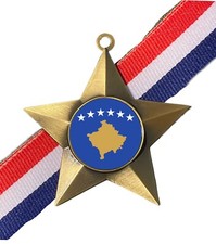 Kosovo National Flag Personalised Antique Gold Star Medal & Ribbon