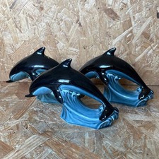 3 x Vintage Poole Pottery Dolphin on Wave Figurines