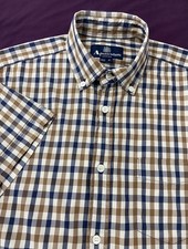 Aquascutum Men’s Shirt Size Medium Club Check Short Sleeved Casual Classic