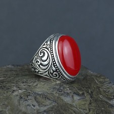 925 Men Natural Red Jade Stone