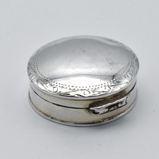 Modern Solid Sterling Silver Pill Pot Box 1990 Circular Hinged Lid 925