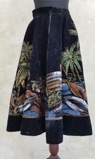 Vintage Traditional Mexican Hand Painted Velvet Skirt 165xs82cms