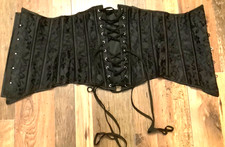 *Exclusive Design* BLACK DAMASK style BASQUE with STEEL BUSK & LACE UP BACK sz.S